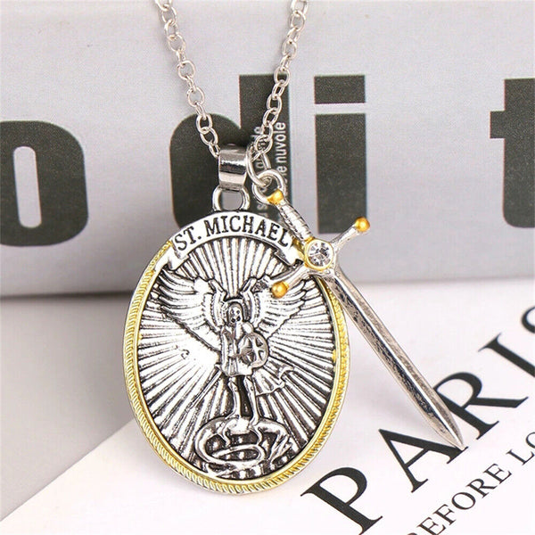 The Archangel St Michael Pendant Prayer Catholic Patron Necklace Sword Lord Gift