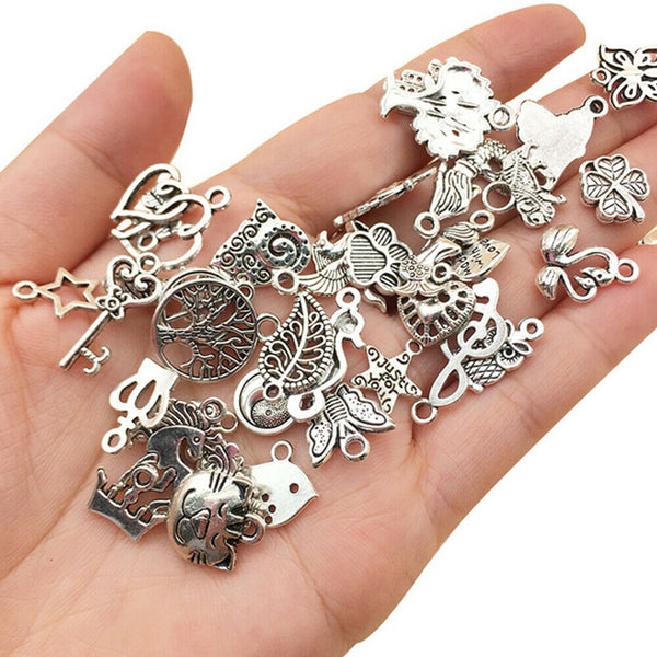 100pcs Bulk Tibetan Silver Mix Charm Pendants Necklace Jewelry Making DIY Craft