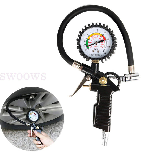 Tyre Pressure Gauge Air Tire Inflator Car Motorcycle Pump Hose Compressor Tool