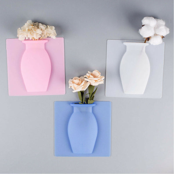 Silicone Sticky Vase Wall Fridge Magic Flower Plant Pot Glass Mirror Decoration