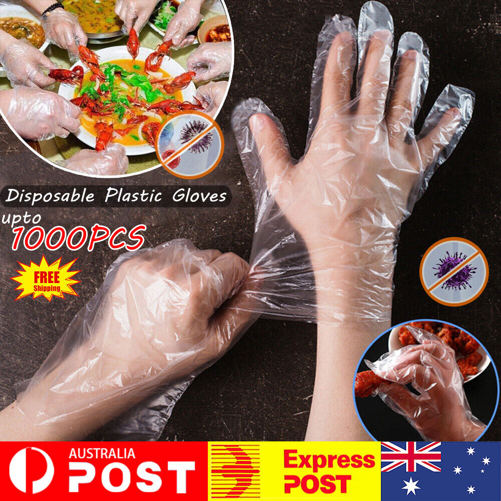 100pcs Disposable Plastic Gloves Transparent Food Handling Hygienic Clear Bulk