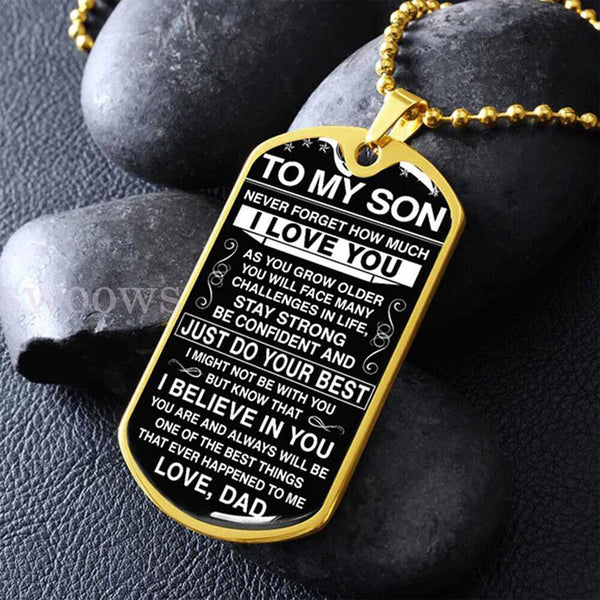 Stainless Steel To My Son Dog Tag Necklace Mother Father Love Mom Dad Graduation