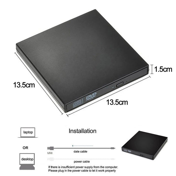 Portable Drive Writer USB External CD DVD Player For PC/Laptops Mac Windows 11 9