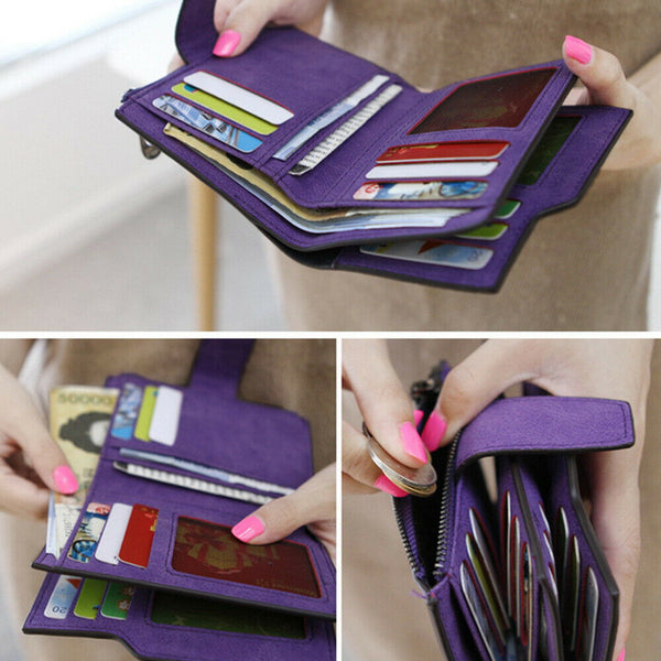 Women Short Small Wallet PU Leather Folding Coin Card Holder Money Folding Purse