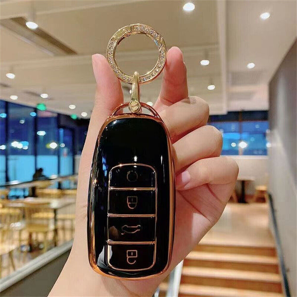 TPU Car Remote Key Fob Case Cover For Chery Omoda 5 Black Gold Keyring