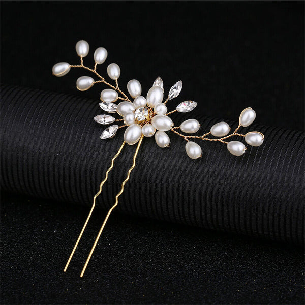 5/10 Bridal Hair Pins Rhinestone Pearl Diamante Flower Slide Clips Grips Wedding