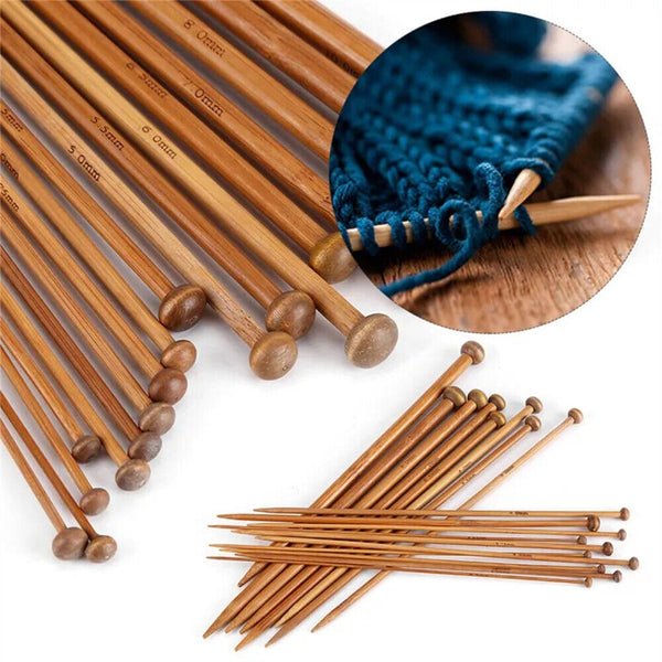 22pcs 25cm Bamboo Knitting Needles Set in Knitting Needle 11Sizes For Crochet AU