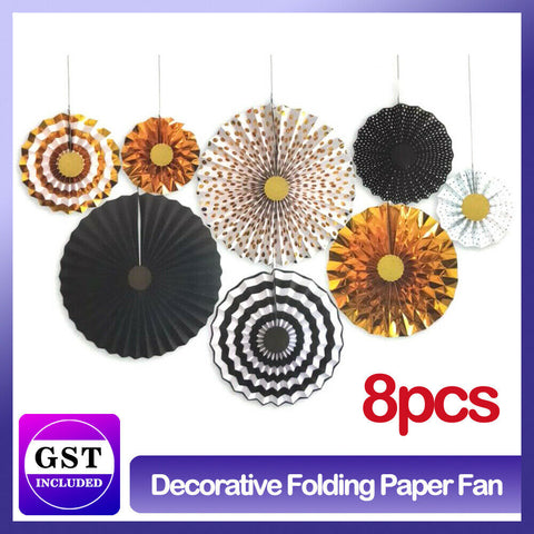 Black Gold Paper Fans Hanging Party Decorations Supplies Bridal Shower Birthday