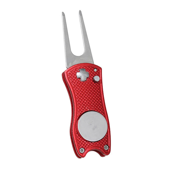 Foldable Metal Golf Divot Repair Tool with Pop-up Button & Magnetic Ball Marker