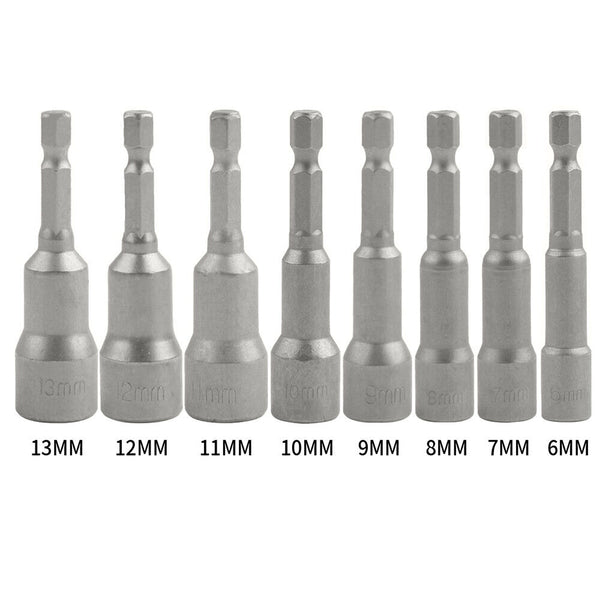 8-Piece Socket Magnetic Nut Driver Set Drill Bit Adapter 1/4'' Hex Shank 6-13mm