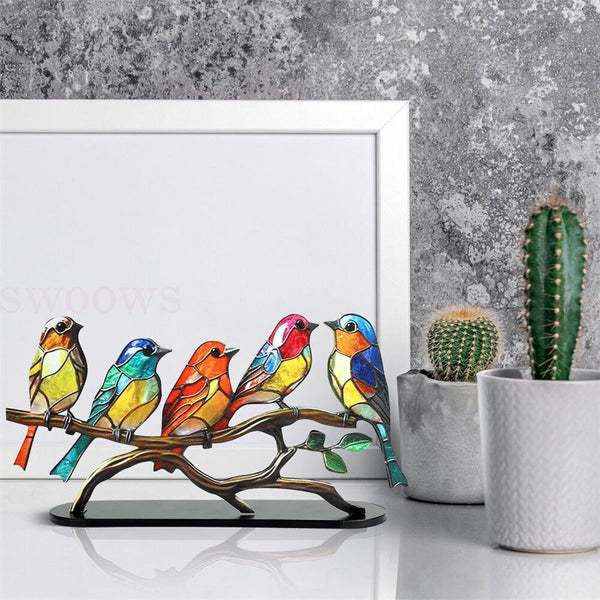 Stained Birds On Branch Desktop Ornaments For Bird Lover Home Decor Desk Decor