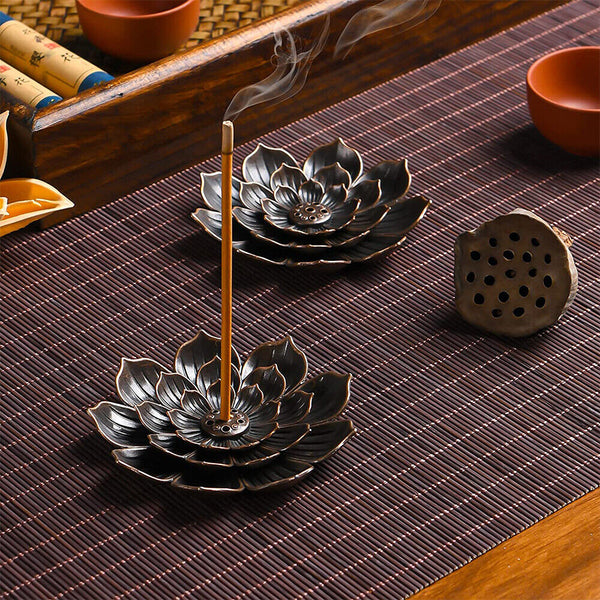 Incense Stick Holder Lotus Round Plate Buddhism Insense Ash Catchers 2/3 Layers