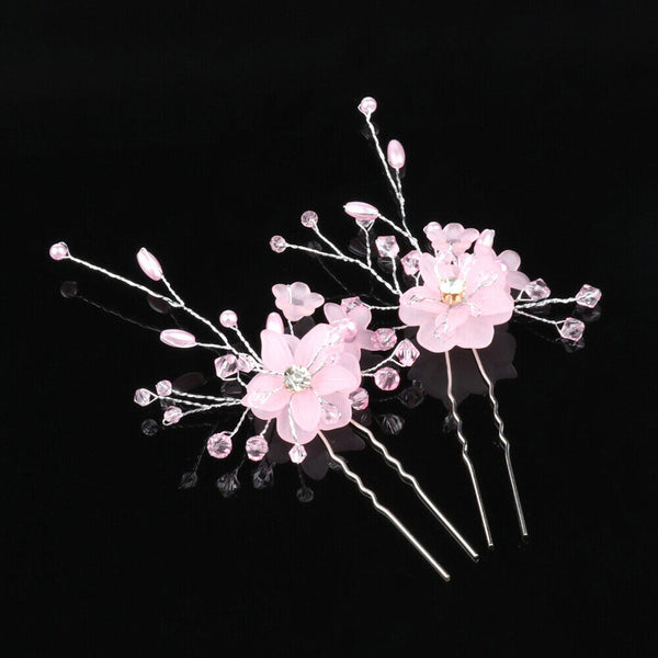 Bridal Wedding Flower Clips Hair Pins Bridesmaid Crystal Hair Pearls Accessories