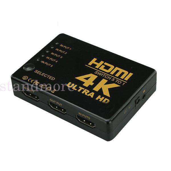 4K HDMI Switch Switcher Selector 5 Port Splitter Hub IR Remote For HDTV PS3 PS4