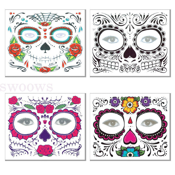 Waterproof Day Of The Dead Face Dress Up Halloween Temporary Tattoo Stickers