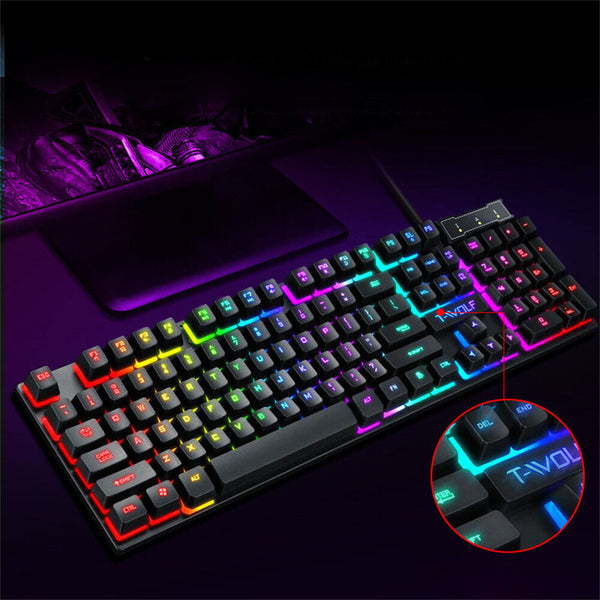 Wired USB Mechanical Gaming 104 Keys Keyboard RGB LED Backlit For Windows PC