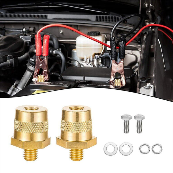 2pcs M8 Battery Terminal Connector Brass Tone Post Adapter/Stud Screws Nuts AU