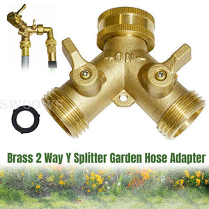 Water Hose Splitter Heavy Duty 2 Way Solid Brass Y Valve Female Connector Garden