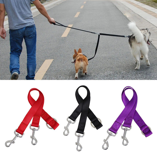 Duplex Double Dog Coupler Twin Dual Lead 2 Way Two Pet Dogs Walking Safety Leash