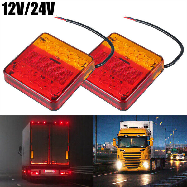 2Pcs 12/24v LED truck Trailer Lights Rear Tail Lights Square Tail Stop lamp