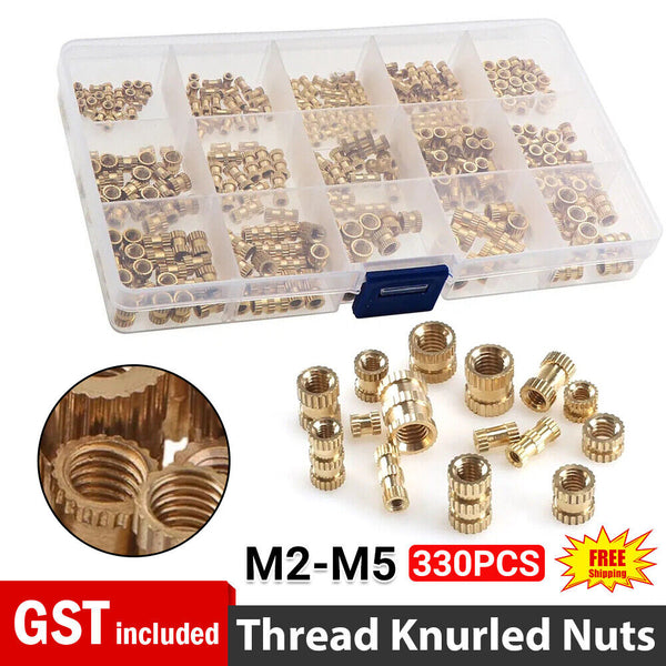 330pcs M2-M5 Thread Knurled Brass Threaded Heat Set Heat Resistant Insert AU