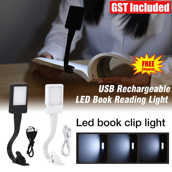 LED  Book Reading Light Lamp USB Rechargeable Flexible Clip On Bed Desk Table