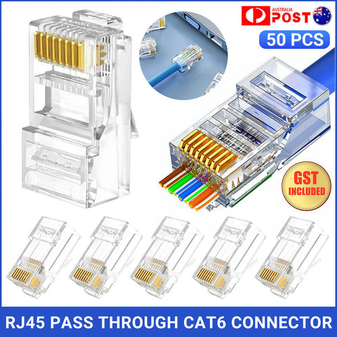 50X RJ45 Pass Through CAT6 Connector Modular Plug CAT5e CAT5 Network Ethernet