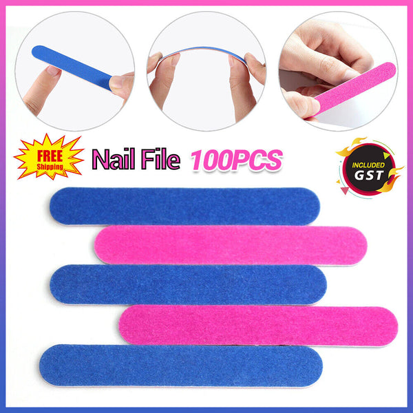 100Pcs Disposable Nail File Double Sided Emery Boards Pedicure Manicure Tool AU