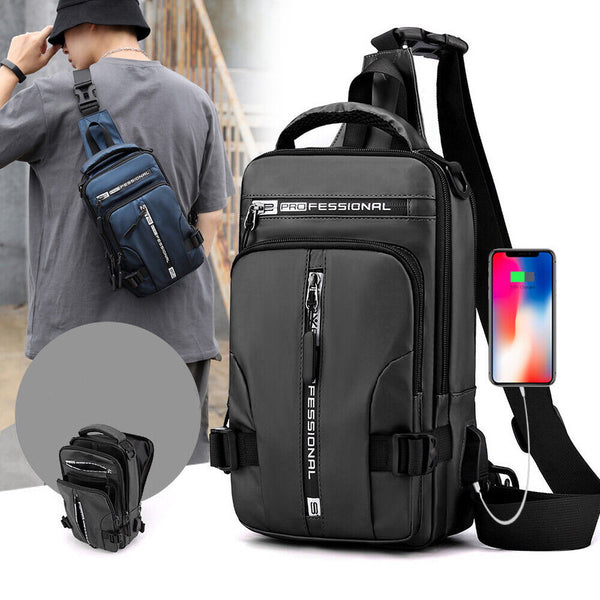 Men's Sling Crossbody Bag Anti-theft Shoulder Chest Messenger Backpack USB Port