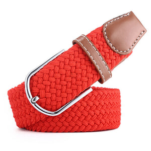 Unisex Stretch Elastic Braided Woven Canvas Buckle Jeans Waist Belt Waistband