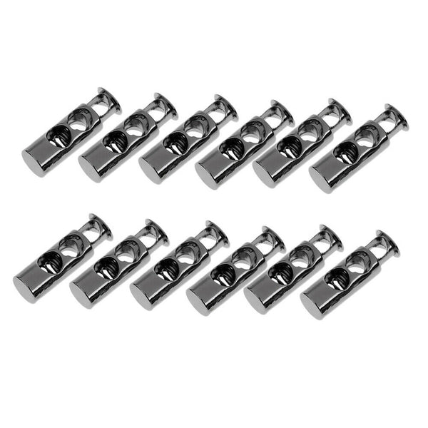 UPTO 100X Double Hole Metal Cord Lock Apparel Clamp Barrel Toggle Spring Stopper