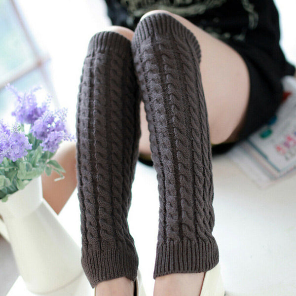 Women Ladies Winter Warm Leg Warmers Cable Knit Knitted Crochet Socks Leggings