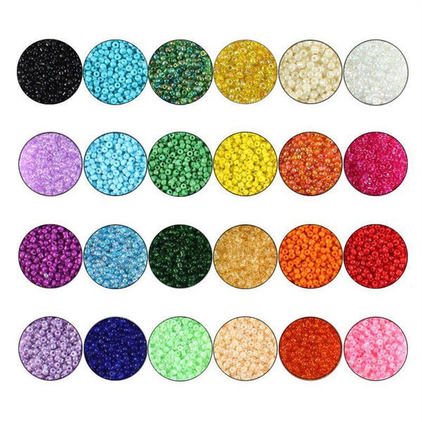 24000X Glass Seed Beads 24 Colors Loose Beads Kit DIY Making Bracelet Beads 2mm