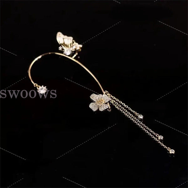 Zircon Butterfly Tassel Ear Cuff Clip Non Piercing Ear Clip Wrap Ladies Earrings