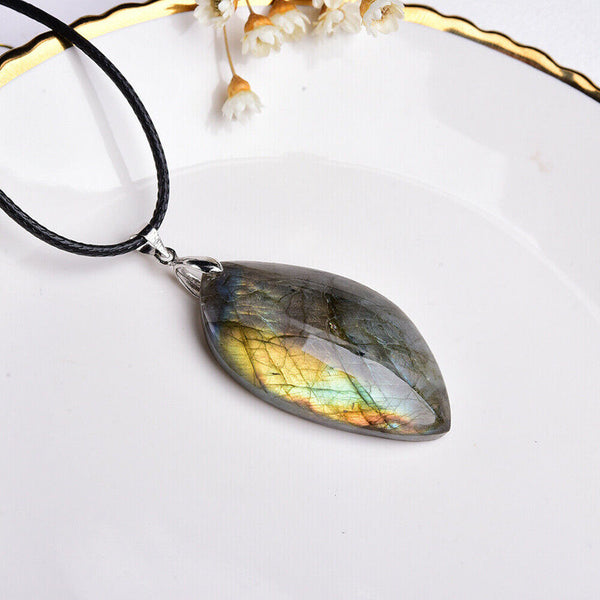 Natural Labradorite Moonstone Stone Reiki Healing Pendant Necklace Jewelry Gift