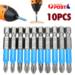 10pcs Anti Slip Electric Hex Shank Magnetic 50mm PH2 Cross Screwdriver Bit TM