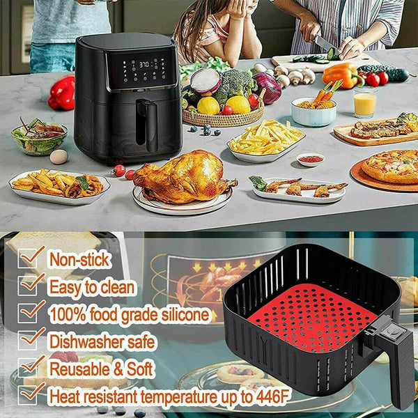 Square/Round Reusable Air Fryer Liners Non-Stick Silicone Air Fryer Basket Mat