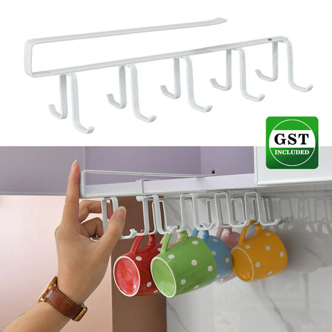 Metal Under Cabinet Mug Rack Cup Organizer Storage Hanger Holder Hook Kitchen