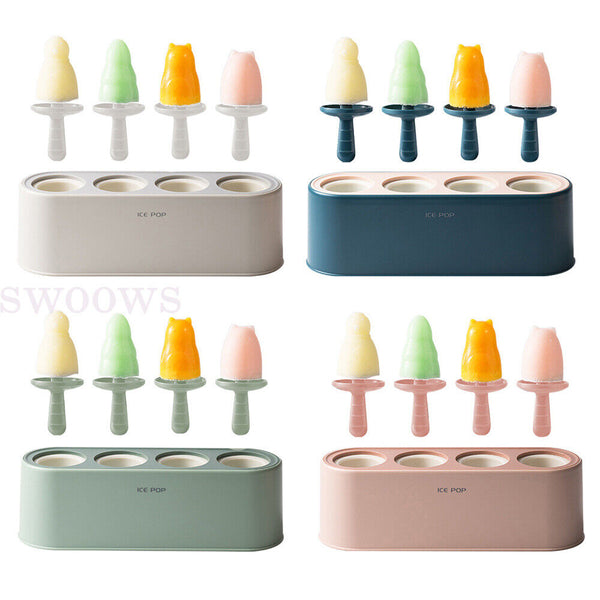 Silicone Ice Cream Mould Block 4 Cavity Frozen Molds Icy Popsicle Pole Jelly