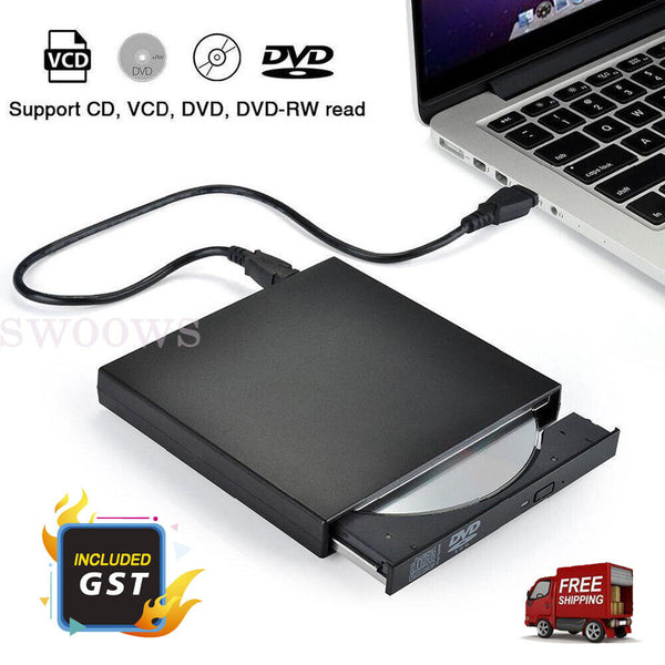 USB Portable Burner External Drive CD RW DVD ROM Reader Writer For Mac & Windows