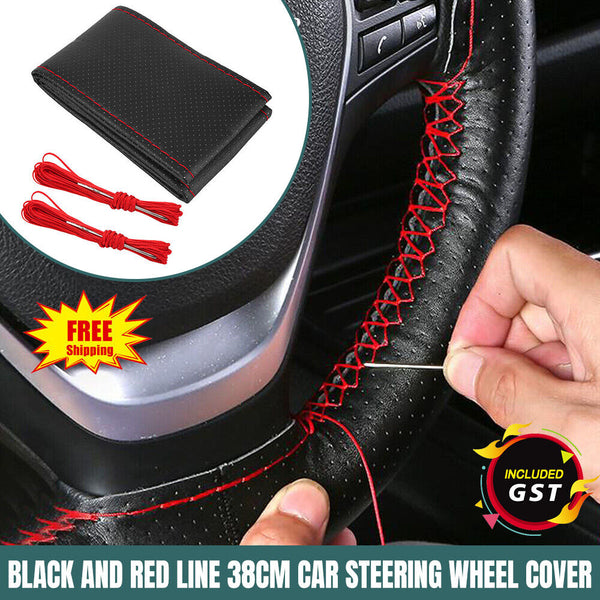 Leather DIY Car Steering Wheel Cover Breathable Anti-slip Universal 38cm AUS