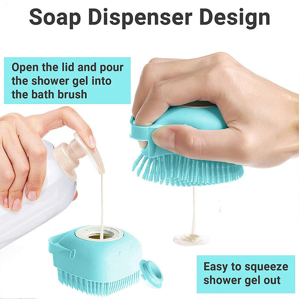 Pet Massage Bath Brush For Dog Cat Shampoo Dispenser Silicone Scrubber Wash Tool