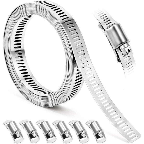 304 Stainless Steel DIY Worm Clamp Hose Clamps Strap with Fasteners Adjustable