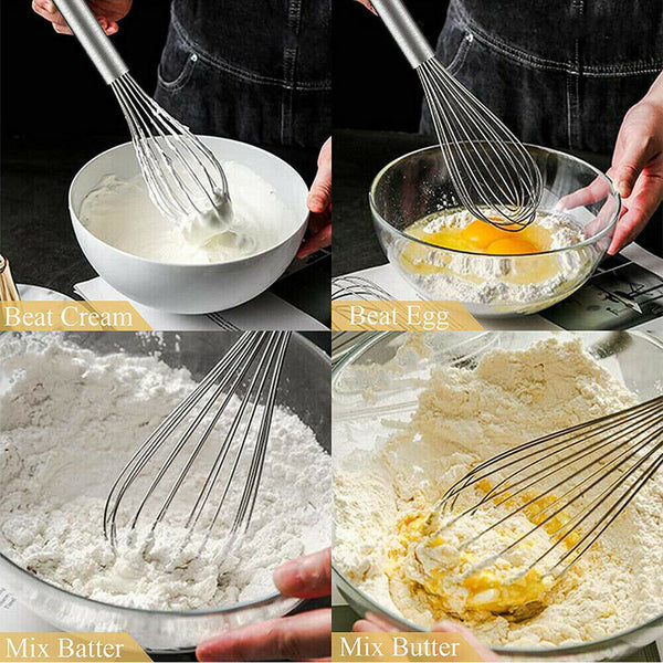 3PCS Stainless Steel Whisk Set 6 Wire Whisks 8/10/12 Inch Kitchen Egg Beater