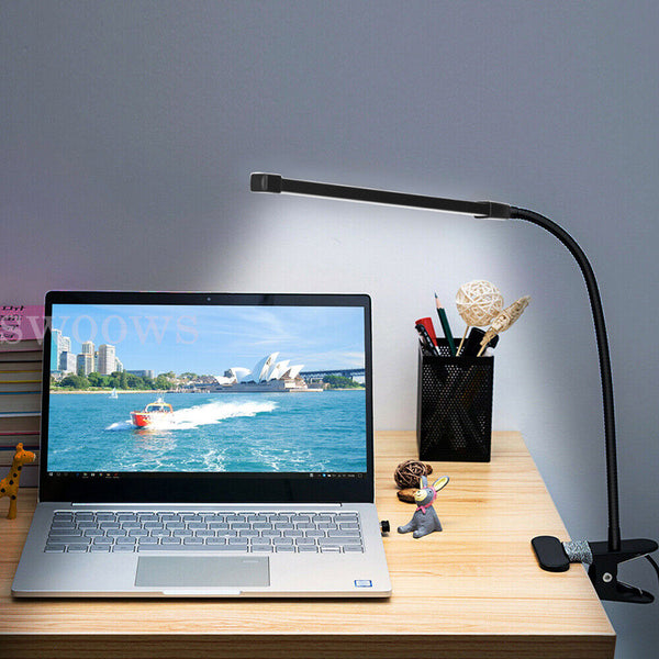 LED Table Bedside Desk Lamp with Clamp Eye-Care Study Reading Light Dimmable USB