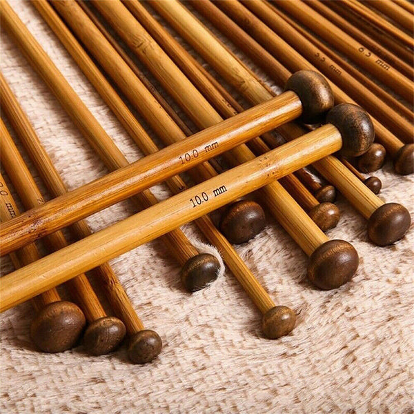 22pcs 25cm Bamboo Knitting Needles Set in Knitting Needle 11Sizes For Crochet AU