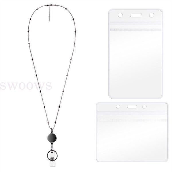 Retractable Badge Reel Lanyard with ID Card Holders Badge Holder Necklace