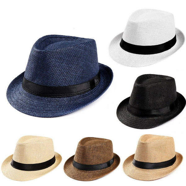 Unisex Men Women FOR Fedora Trilby Wide Brim Straw Cap Beach Sun Gentleman Hat