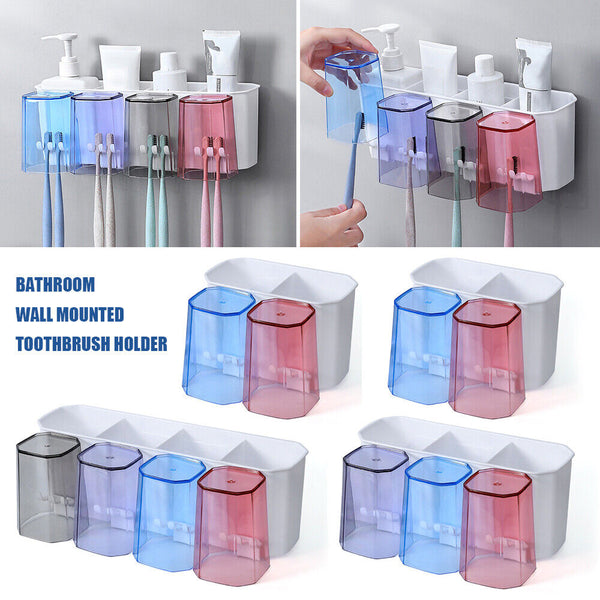 UP3 Bathroom Wall Mounted Toothbrush Holder Toothpaste Stand Storage Rack w/ Cup