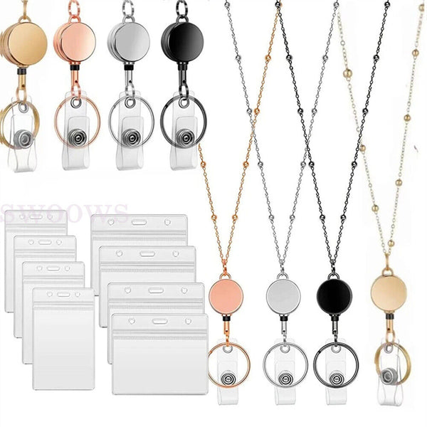 Retractable Badge Reel Lanyard with ID Card Holders Badge Holder Necklace